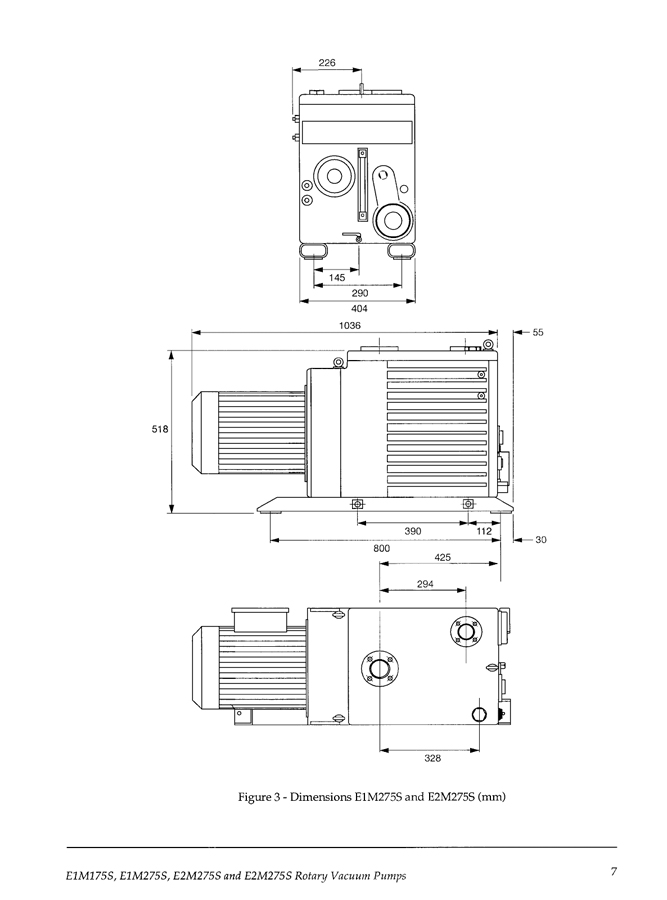 BOC Edwards E2M275 vacuum pump dimensions.