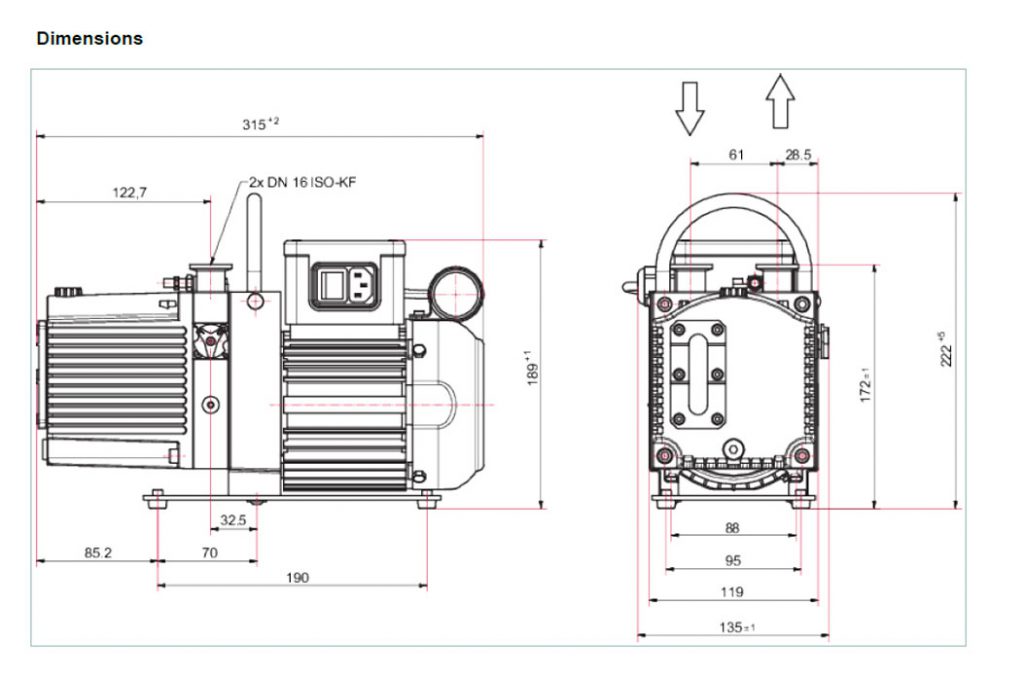 Pfeiffer Duo 1.6 rotary vane vacuum pump dimensions