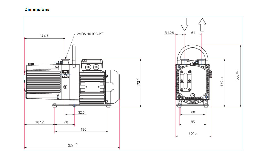 Pfeiffer Duo 6 rotary vane vacuum pump dimensions