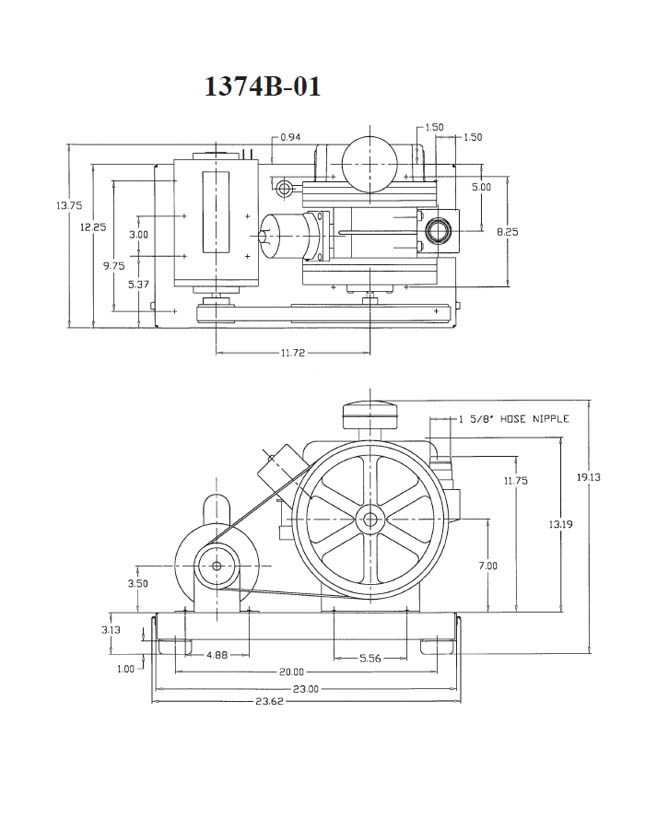 Welch DuoSeal 1374 Belt Drive Rotary Vane Vacuum Pump Dimensions