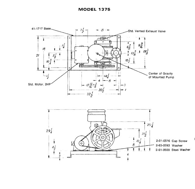 Welch 1375 vacuum pump dimensions, aka DuoSeal 1375 rotary vane pump.