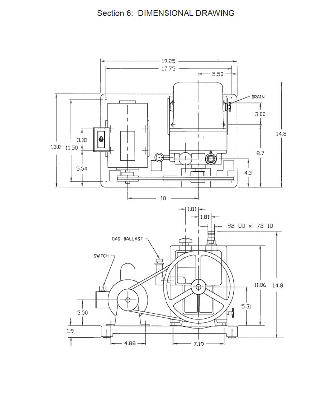 Welch 1376 vacuum pump dimensions aka DuoSeal 1376 pump dimensions.