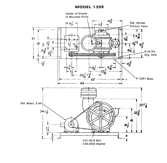 Welch 1395 vacuum pump dimensions aka DuoSeal 1395 rotary vane pump.