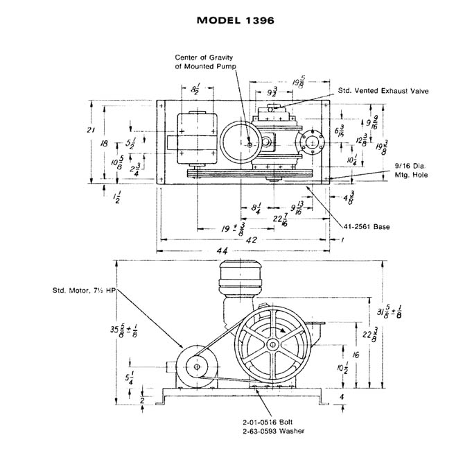 Welch 1396 vacuum pump dimensions, aka DuoSeal 1396 rotary vane pump.