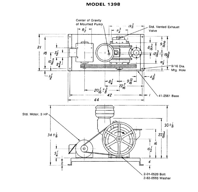 Welch 1398 vacuum pump dimensions, aka DuoSeal 1398 rotary vane pump.