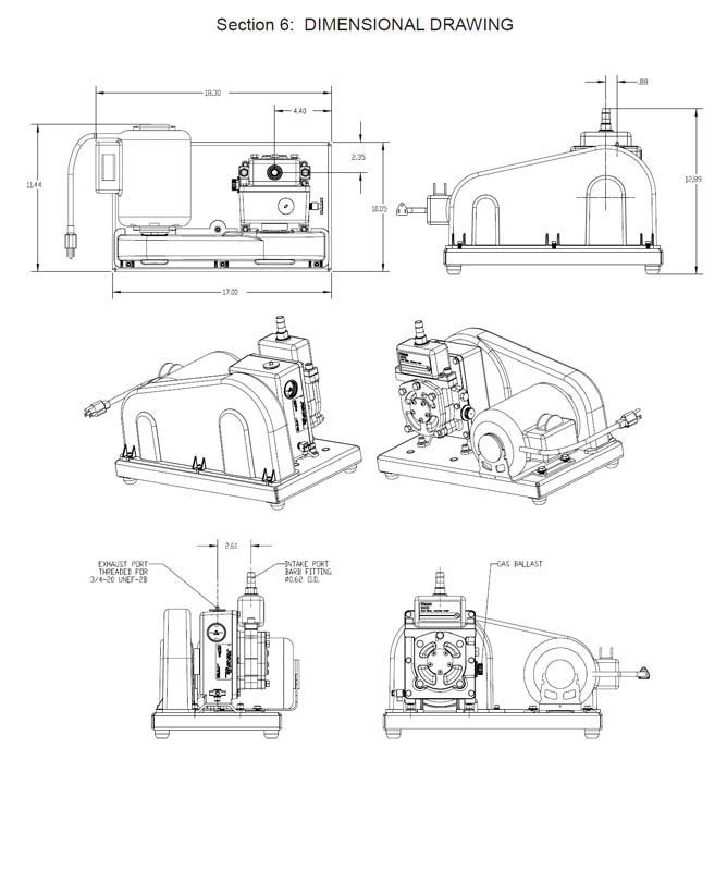 Welch 1400 vacuum pump dimensions aka DuoSeal 1400 pump dimensions.