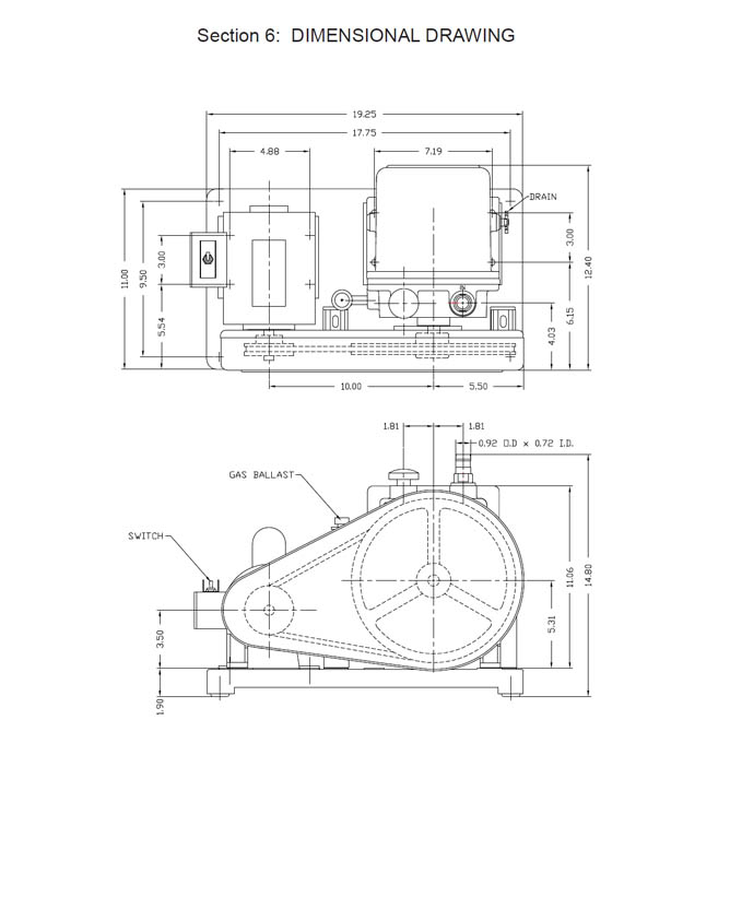 Welch 1405 vacuum pump dimensions aka DuoSeal 1405 pump dimensions.